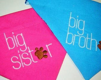 Big Brother or Big Sister Embroidered Dog Scarf Over the Collar Dog Bandana