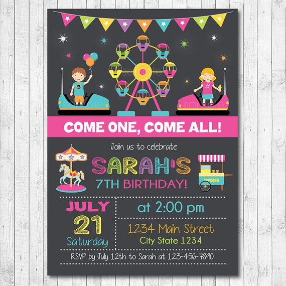Amusement Park Birthday Invitation Amusement Park Invite