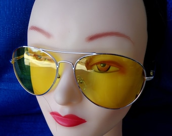 Vintage Night Driving Yellow Aviator Sunglasses,Silver or Gold Frame Night Driving Glasses, Black Frame Night Driving Glasses