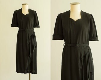 vintage 1940s dress / rayon noir dress / medium / Fallen Sparrow Dress