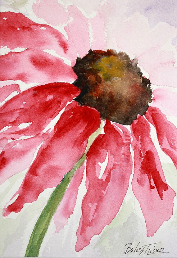 PINK DAISY Original Watercolor Wet on Wet Watercolor