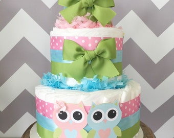 Mini Elephant Theme Baby Shower Diaper Cake in Gray and