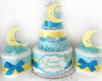 Sweet Dreams Set of 3 Diaper Cakes, Over the Moon Baby Shower Decorations, Centerpiece
