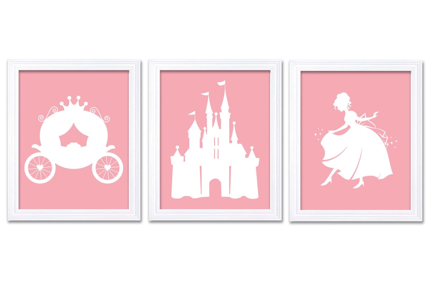 Rose Pink White Princess Nursery Art Set of 3 Prints Child Art Kids Room Wall Art Baby Girl Decor Ba