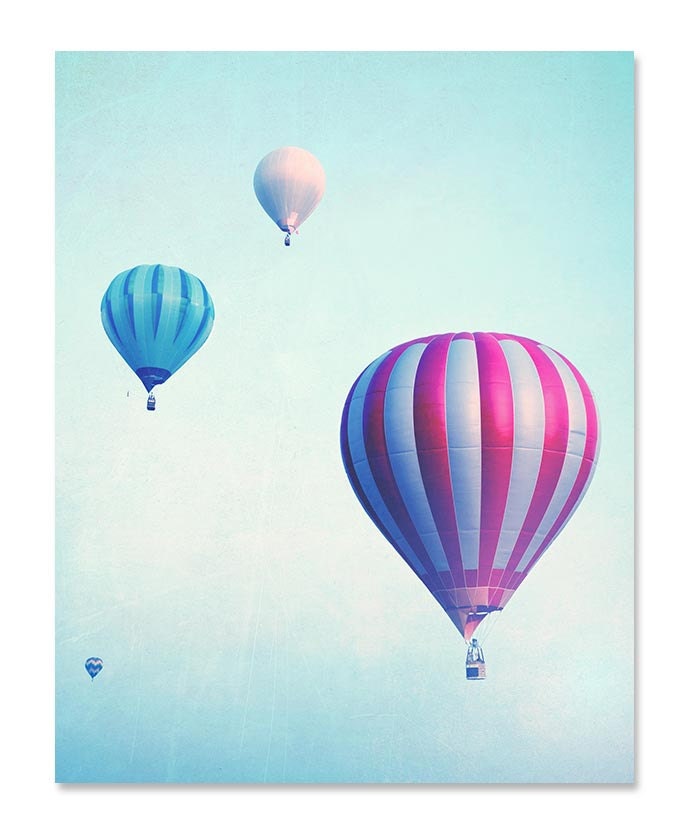 Blue Teal Hot Air Balloons Nursery Art Nursery Print Child Baby Art Prints Old Vintage Antique Kids 