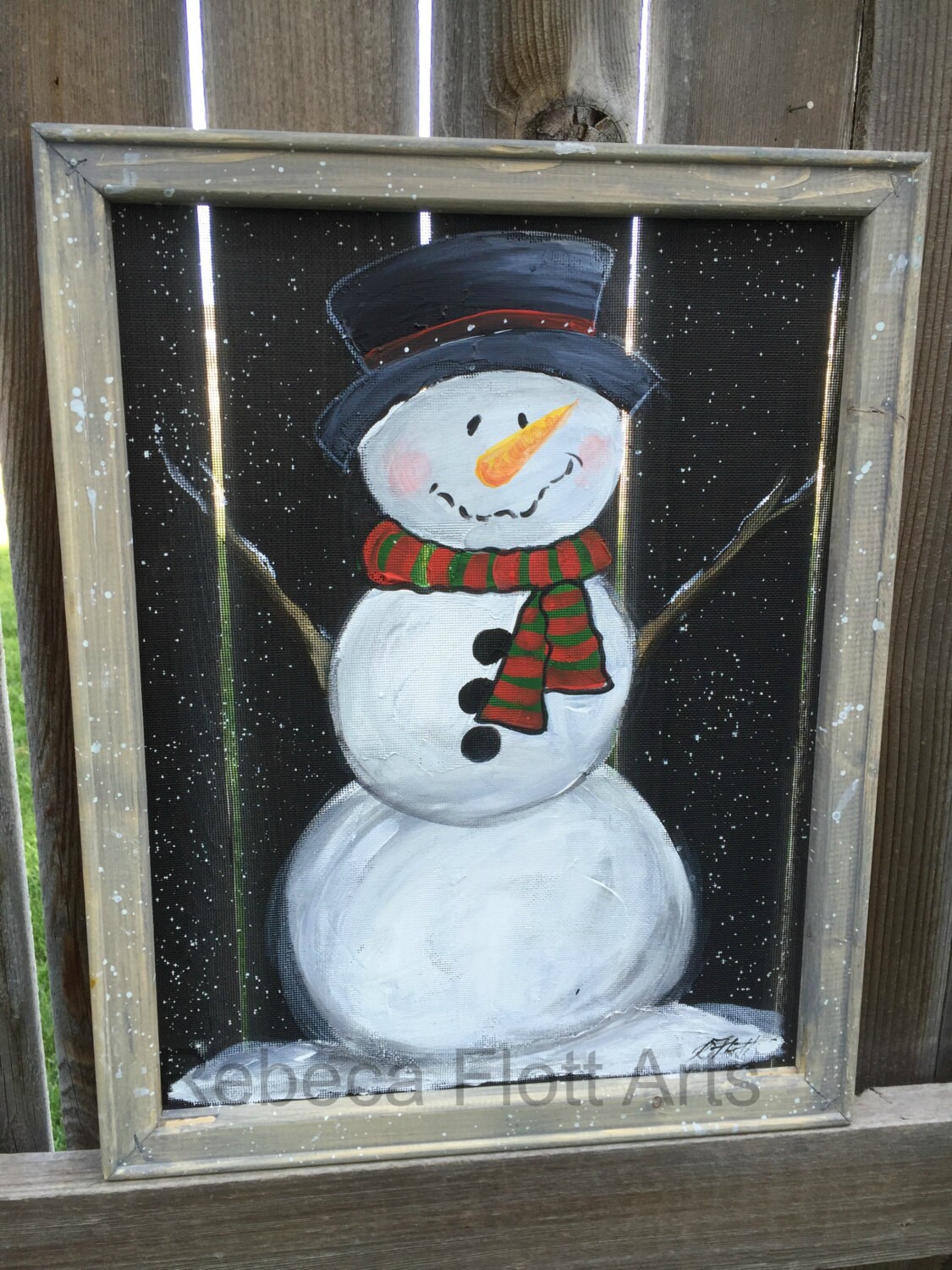 Snowman hand painted window screen outdoor sign indoor