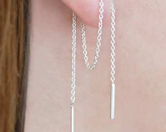 Silver Threader Earrings, Long Drop Chain Earrings, Sterling Silver Earrings, Chain Threader, Silver Chain Earring, Long Threader Chain,LONG