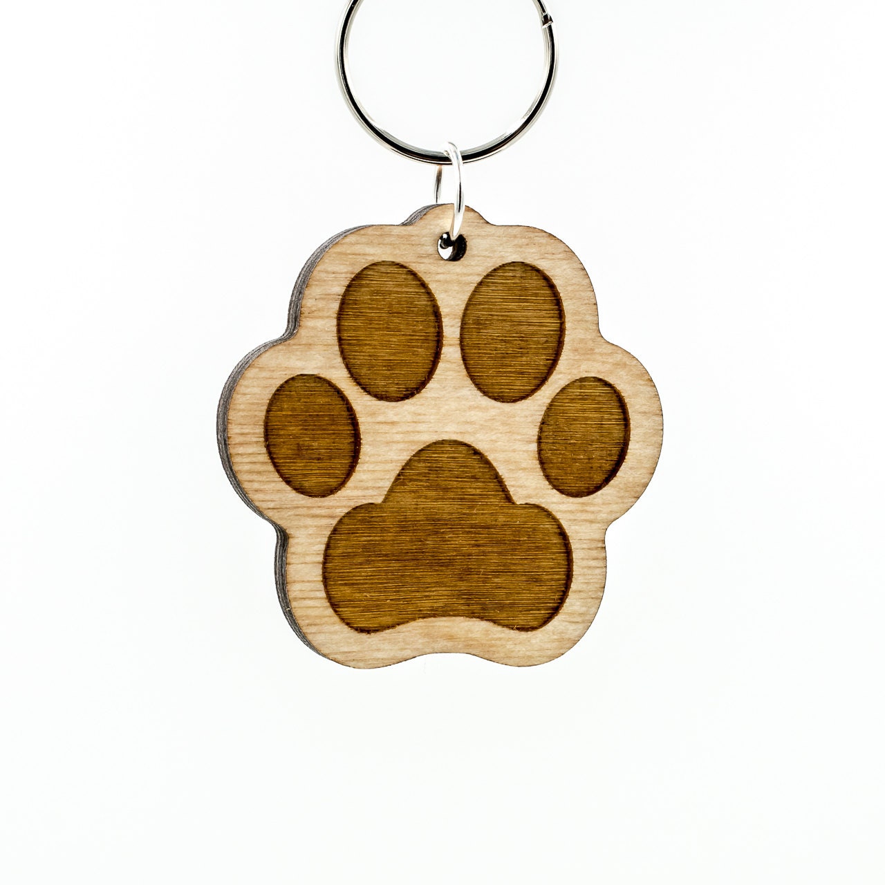 Paw Print Keychain Dog Paw Cat Paw Carved Wood Key Ring