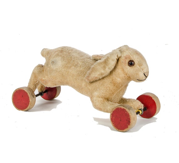 1930s Plush Steiff Running Rabbit On Eccentric Wheels