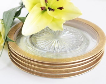 Glass Dinner Plates With Gold Rim Set Of 5. Gold Rimmed Dinnerware. Dinner Table Decor. Gifts For The Hostess. Glass Plates
