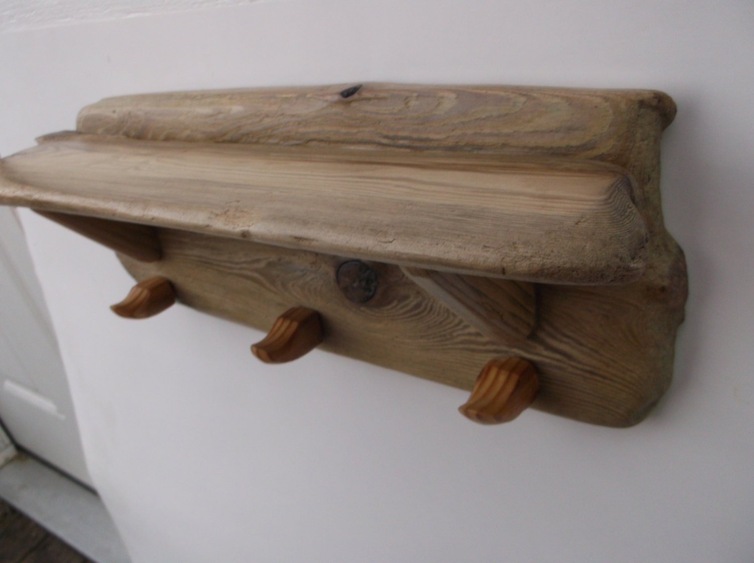 Driftwood Coat Rack and Shelf Pet leash hooks by Driftinn on Etsy