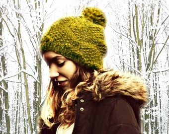 Knitted Hat - Hand Knitted Hat - Bobble Hat - Wool Hat - Super Chunky