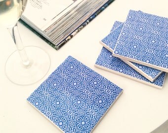 Ceramic Tile Coasters - Blue Morrocan