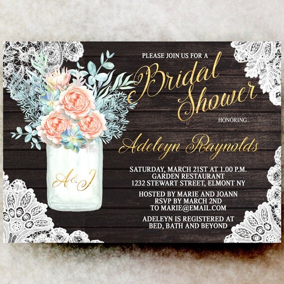 Mason Jar Bridal shower Invitation printable Rustic bridal