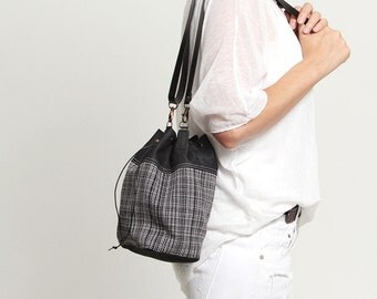 Small grey bucket bag,combined bucket bag,denim and upholstery,shoulder bag,small crossbody bag, grey bag,jeans,original,vegan bucket bag