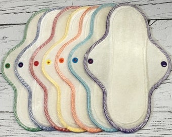 Set of of 7 (seven) 12" bamboo velour heavy/ultra absorbency cloth menstrual pads, mama cloth, reusable menstrual pad