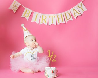Half birthday banner, 1/2 birthday banner, half birthday decorarions, photography prop, birthday banner, half birthday outfit