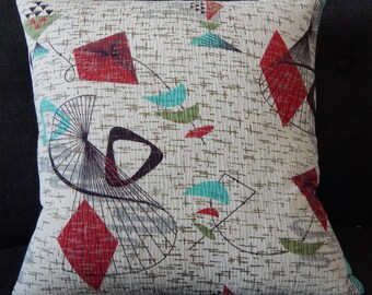 Atomic Barkcloth Pillow Cover 1950's "Spin" Mid Century Modern Mad Men