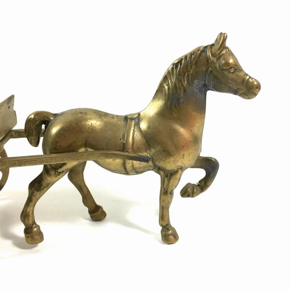 Vintage Brass Horse & Buggy Cart Figurine 11 Long Brass