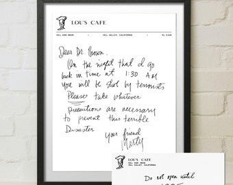 Back to the Future Movie Replica Prop Marty McFLy Letter and Envelope to Doc Brown Wall Art Gift Lou's Cafe