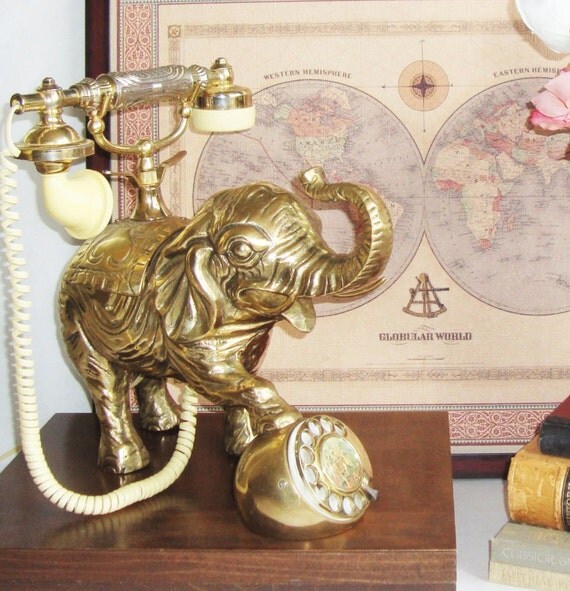 Brass Elephant Rotary Phone / Telephone Working Antique