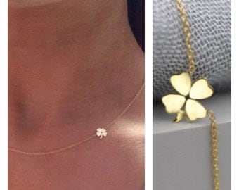 14k solid gold four leaf clover necklace shamrock necklace lucky charm necklace