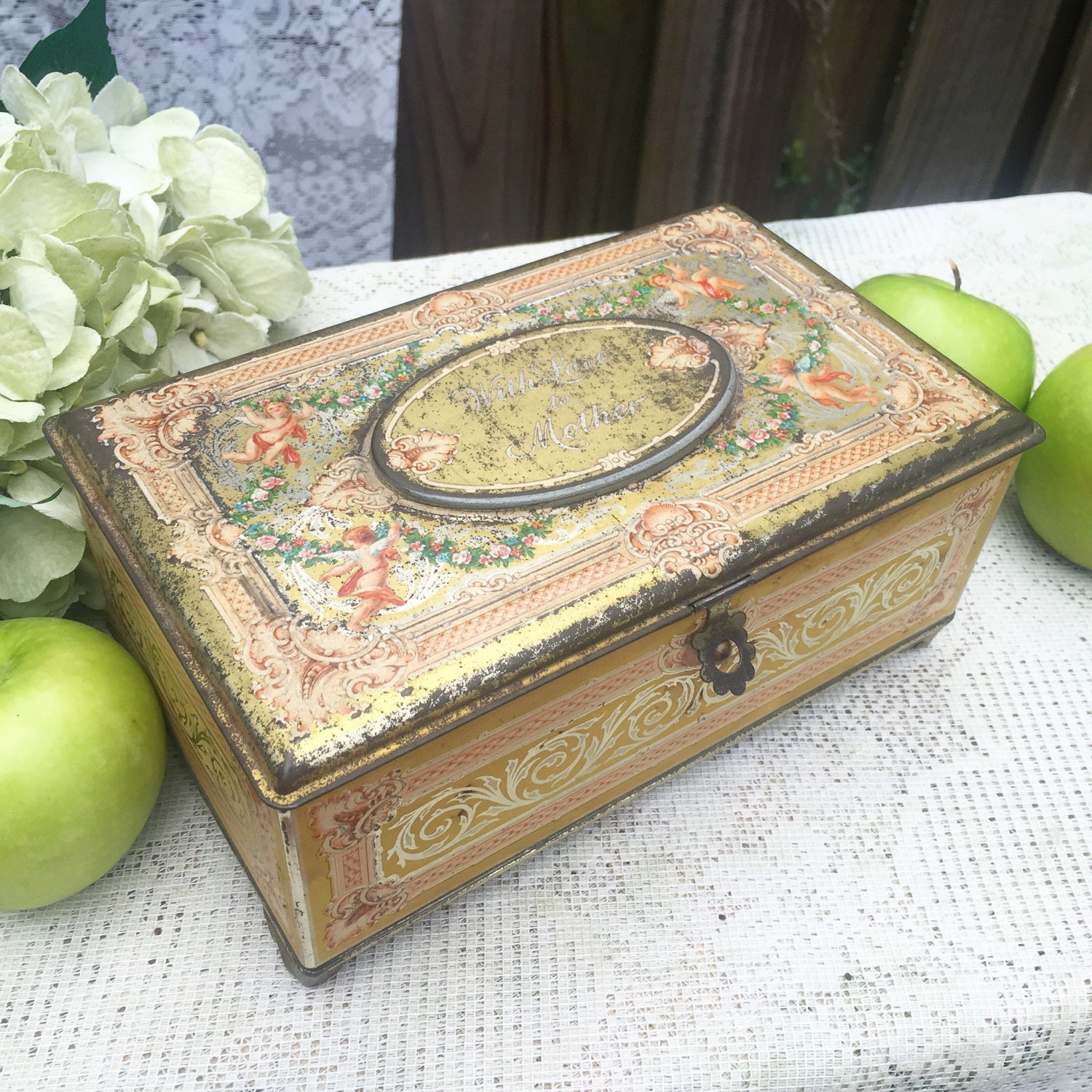 Antique Decorative Artstyle Chocolates tin box With Love to