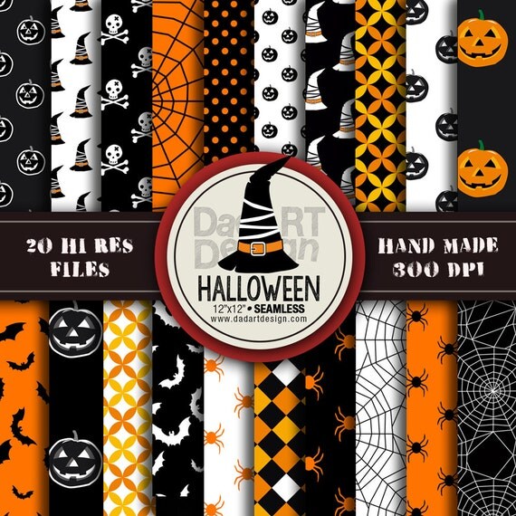 Halloween Patterns - Digital Paper Pack 05 - 20 printable sheets - scapbook, party craft, printing, hi res downloads