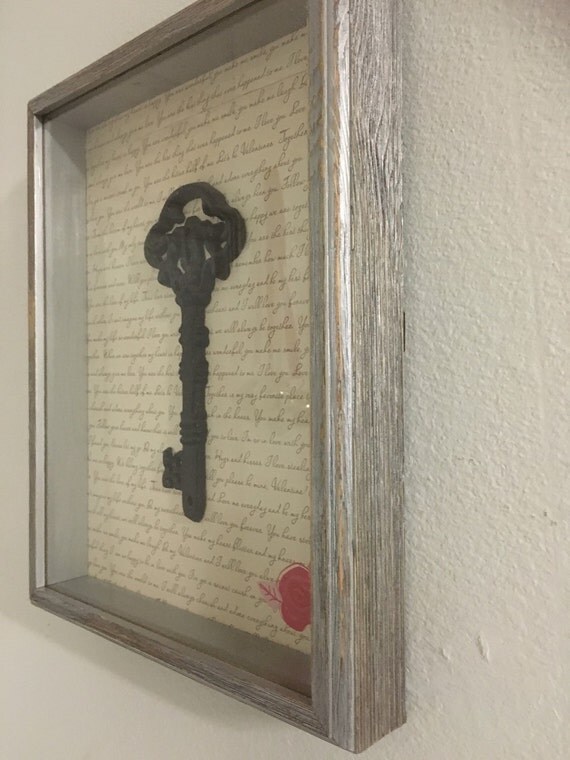 Shadow box, Valentines Shadowbox, shadow box with key, skeleton key
