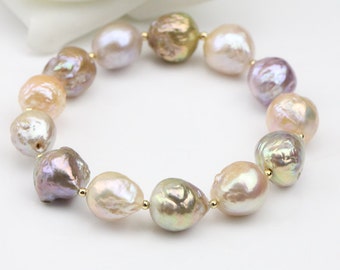 11-13mm natural color baroque pearl bracelet,multi metallic color kasumi pearl bracelet,wrinkle skin pearl bracelet,elastic pearl bracelet