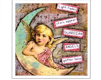 Guardian Angel Card, Cherub Angel Greeting Card, Angel Quote, 5x5 Note Card