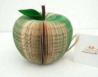 Book Art Apple - Paper Fruit - 3D Apple - 3D Sculpture - handmade from books hanging - Green Apple - Apple - 3d paper - Gift for teacher