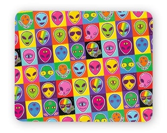 Aliens faces ufo - funny desk mouse pad, meme mouse pad, comptuer mouse pad, desk accessory mouse mat 3P098