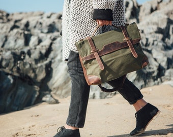 Waxed Canvas Bag / Leather Satchel / Canvas Messenger Bag / Wax Canvas / Messenger Bag / Waxed Backpack /