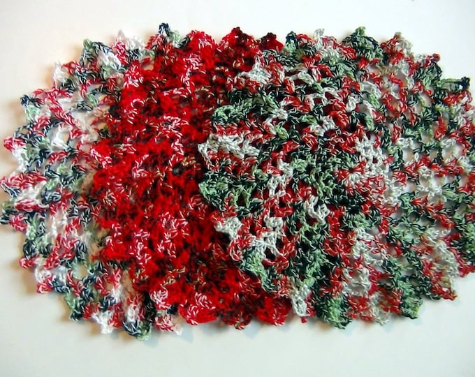 Crochet Doilies, Holiday Doilies, Red White Green Thread Decor, Christmas Decoration