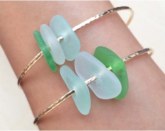 Beach Glass Bangle - Beach Glass Bracelet - Sea Glass Bangle - Sea Glass Bracelet