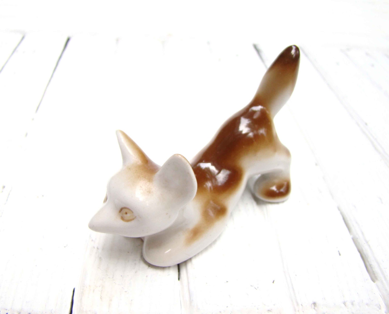 Soviet Vintage Ceramic Fox Figurine Brown Animal Statuette