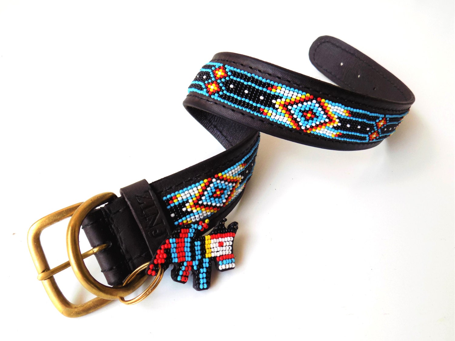 Hand Made Beaded Leather Dog Collar SANTA FE by ZinjDesign