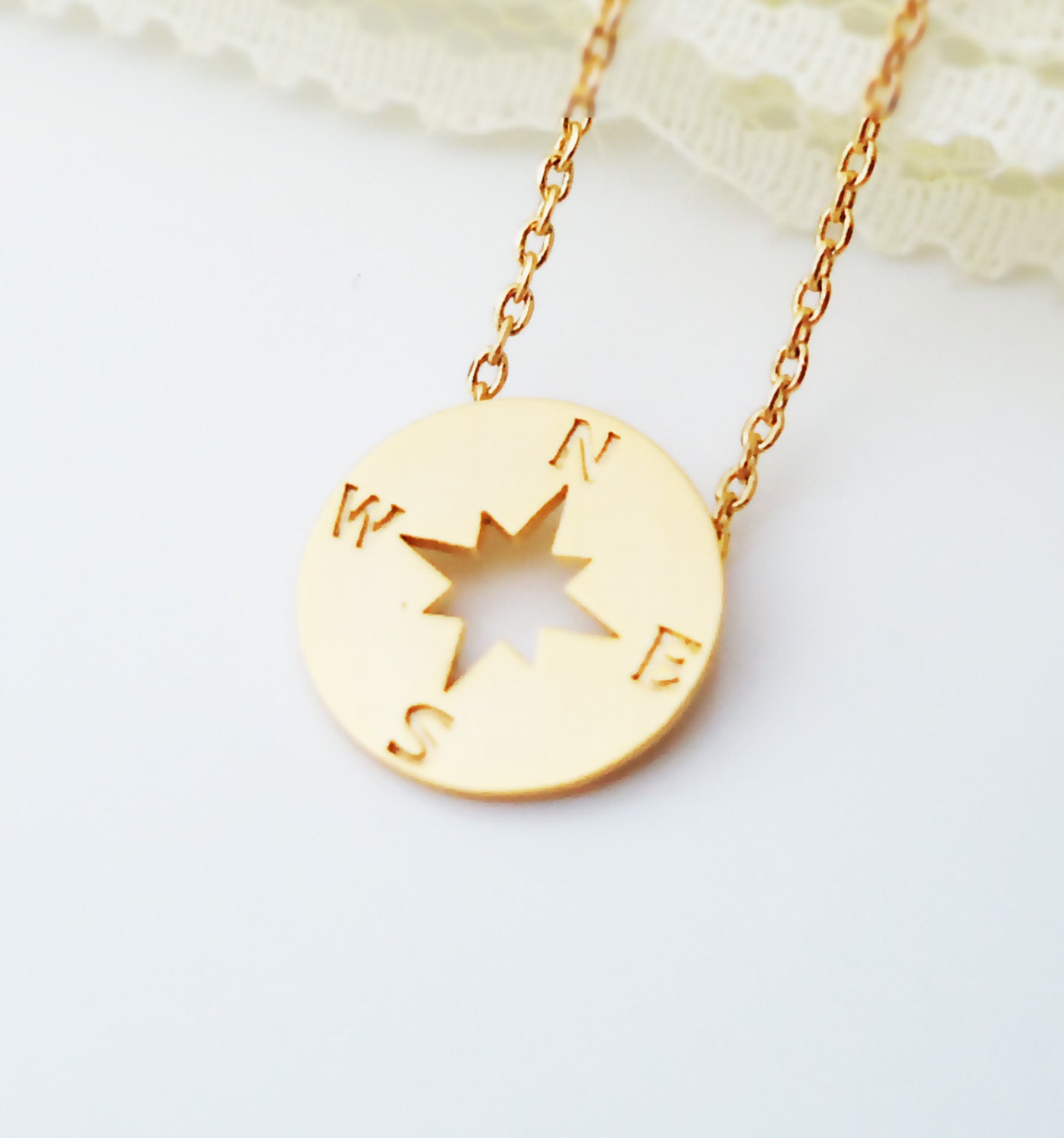 275. Gold plated Cute Compass necklace gift for her gift for