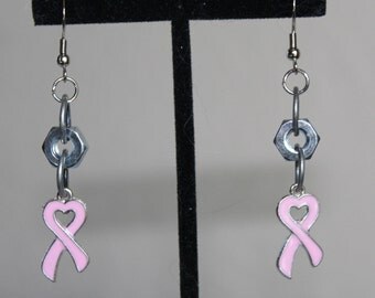Pink Ribbon Nut Earrings