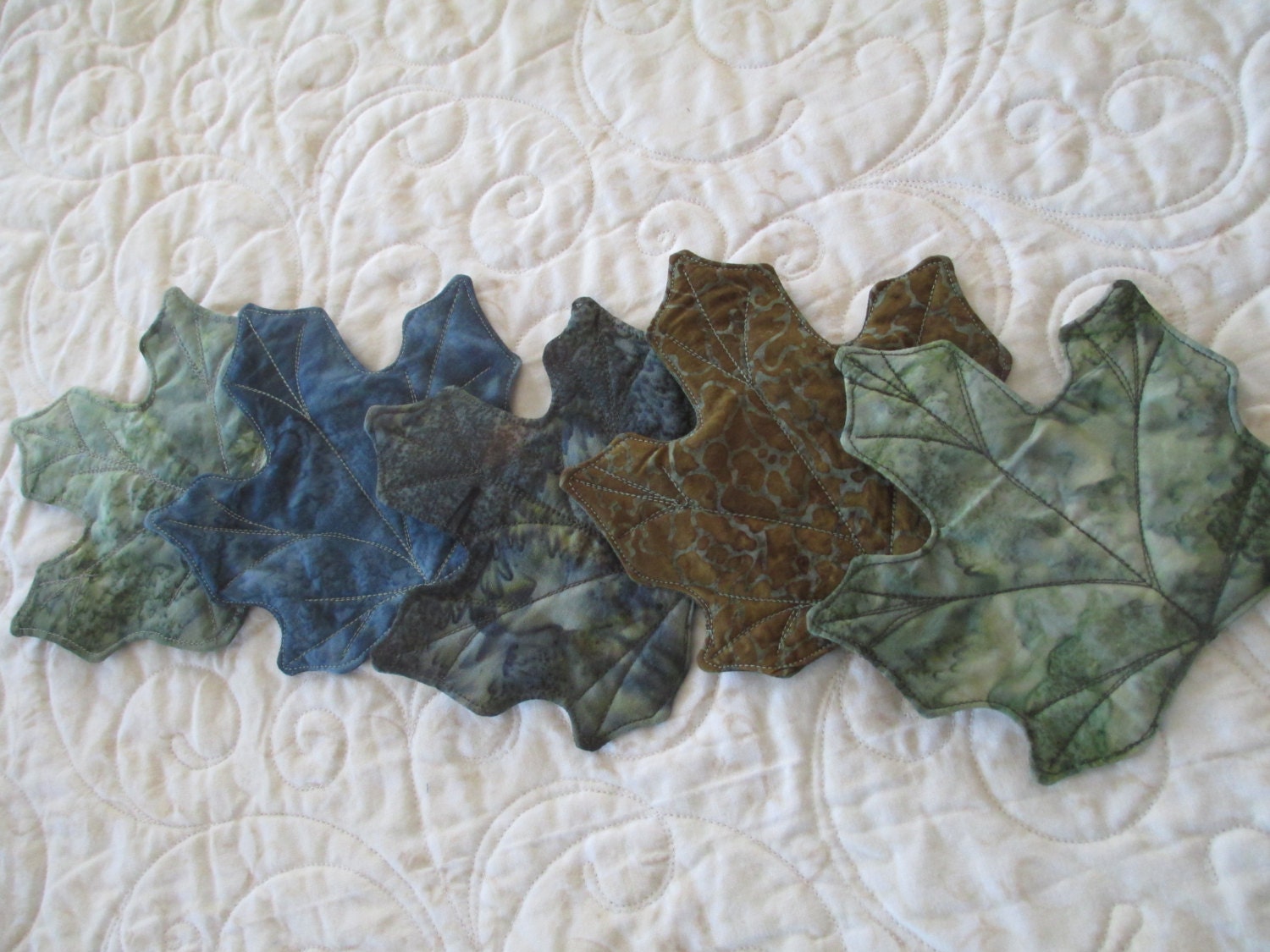Batik Maple Leaf Quilted Fabric Coaster Set of 4