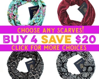 Travel Scarf - SALE! Christmas Gifts 2016, Hidden Pocket Scarf, Passport Scarf, Gift for Coworkers, Tartan Scarf, Aztec Scarf, Traveler Gift