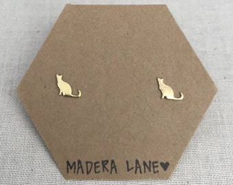 Tiny Gold Cat Stud Earrings. Stud Earring Set. Sterling Silver Posts. Cat Lover Earring Studs. Cat Lady Jewelry. Kitty Studs. Gifts Under 20