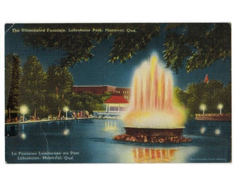 Montreal Canada vintage linen postcard | Illuminated Fountain, La Fontaine Park, La Fontaine Lumineuse | 1940s Canadian travel postcard