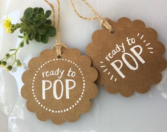 Set of 20 Handmade Ready to Pop Baby Shower Party Favor Tag-Popcorn Baby Shower Favor Tag-Cake Pop Favor Tag-Mini Champagne Bottle Favor Tag