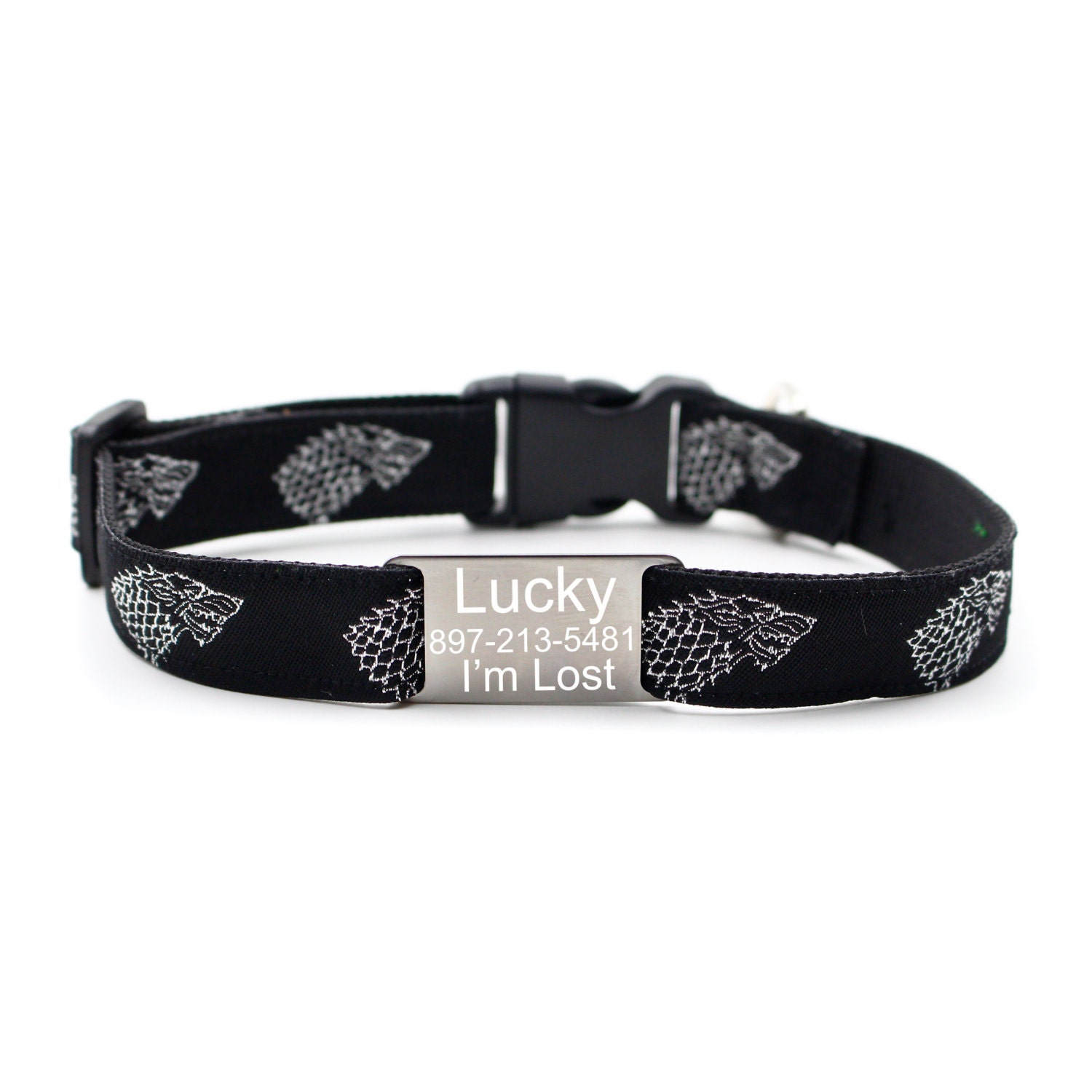 Game of Throne Stark Wolf Black ver Personalized Dog Collars