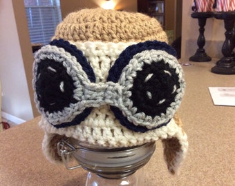 Crochet Pilot Aviator Hat Newborn Photography Prop/Infant Halloween Costume/Baby Shower Gift/Cake Smash Photo Prop/Airplane Photo Prop