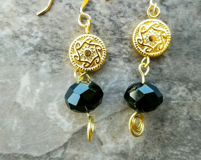 Black gold earrings, black gold jewelry, black drop earrings, earrings black gold, black gold bead hoop, gold earrings dangle