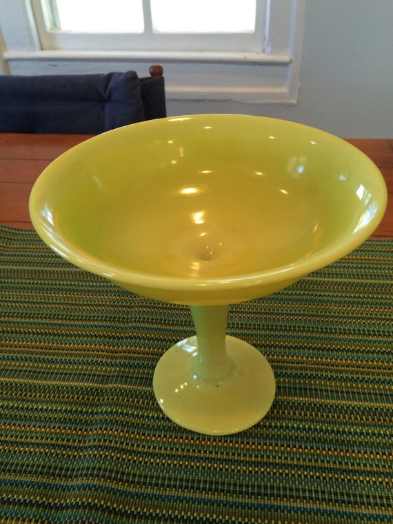 Vintage Yellow Vaseline Glass Compote Candy Dish Pedestal