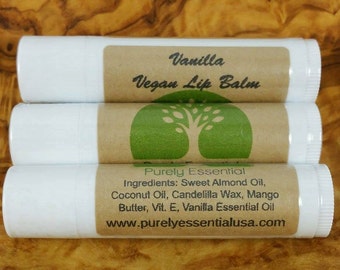 Vanilla Vegan Lip Balm | Vanilla Lip Balm | Organic | All Natural | Gluten Free | Cruelty Free | Vegan Friendly | Vanilla Essential Oil